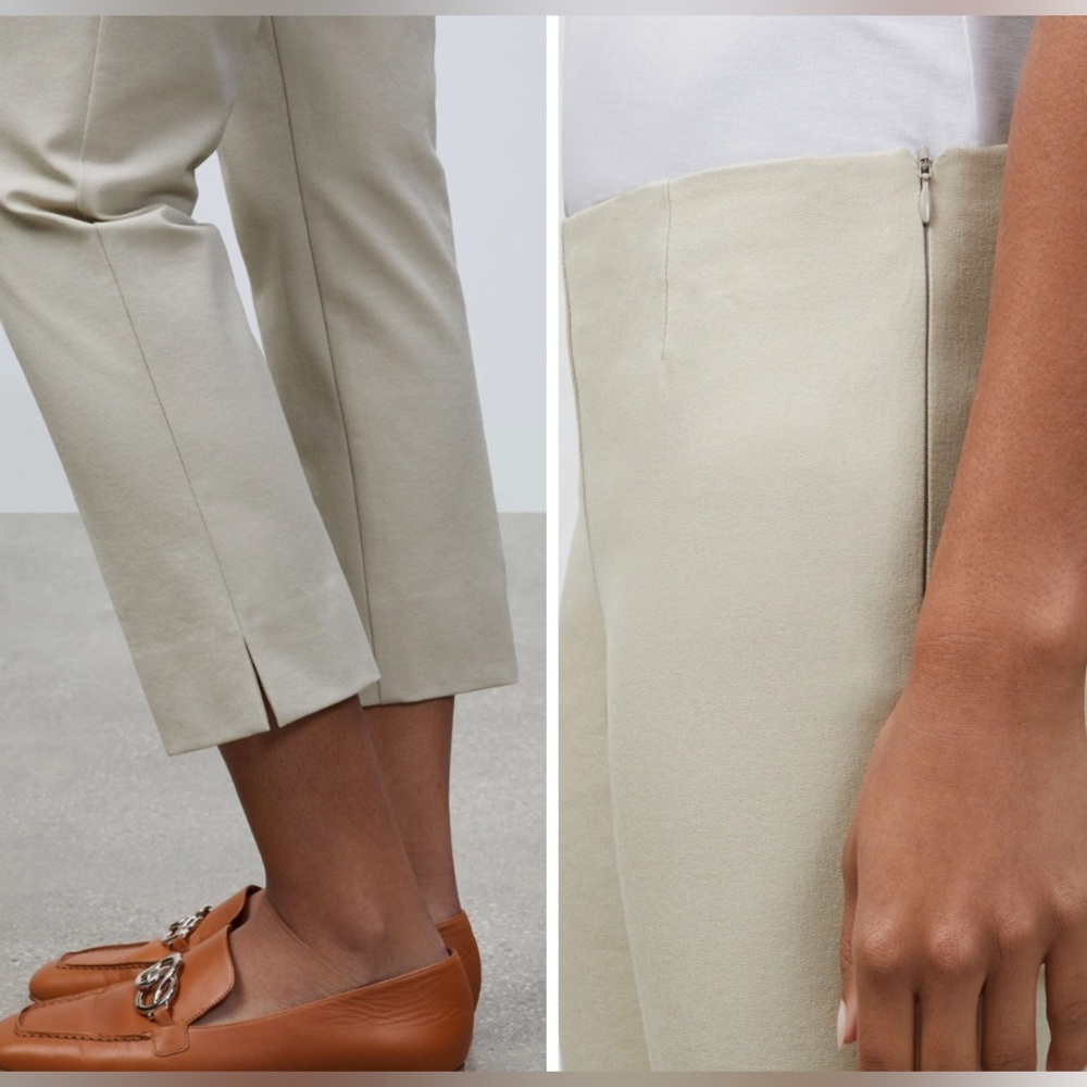 Lafayette 148 Cropped Bleecker Pant Beige Stretch Cotton Trouser Women's Size 14 - Picture 2 of 13